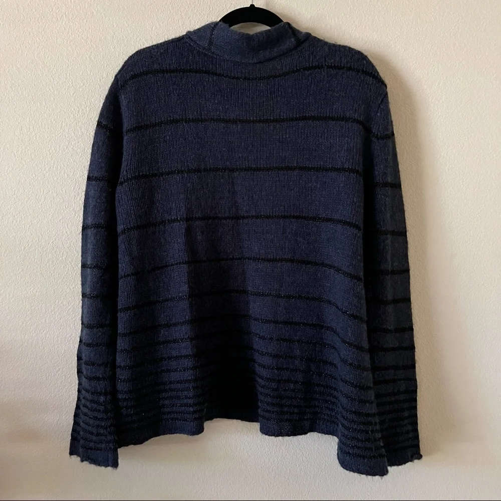 Free People Black and Blue Striped Sparkle Wool Blend Cardigan, size S